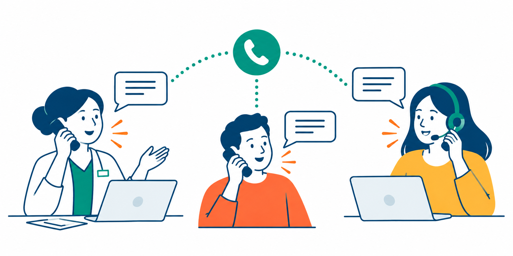 Telefondolmetschen mit Fachperson, Gesprächspartner und Dolmetscherin